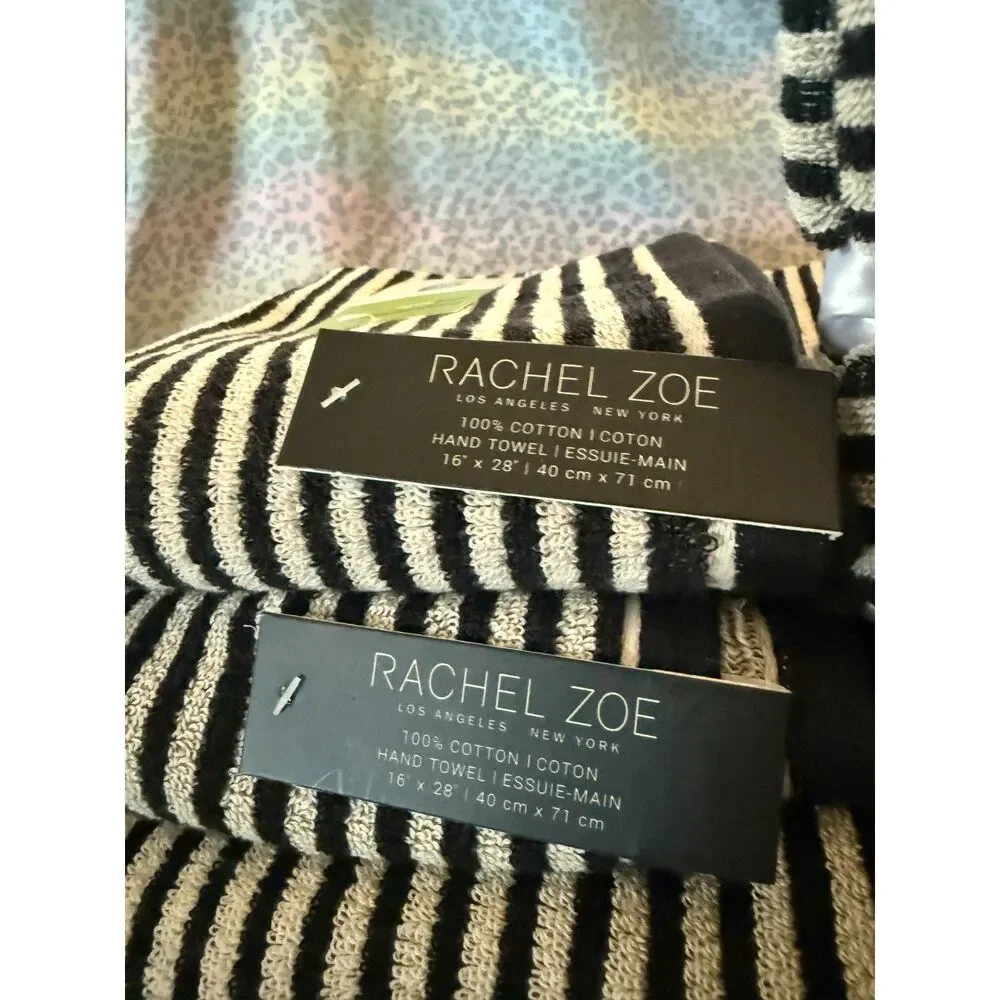 Rachel Zoe 8-Piece Black & Cream Striped 100% Cotton Towel Set NWT